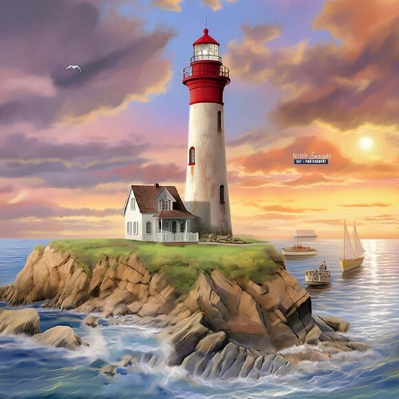 20x30 Lighthouse Majestic‎ Landscape Scene Watercolor Oil Painting Poster - Picture 2 of 8